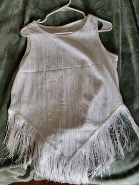 White Fringe Sleeveless Top